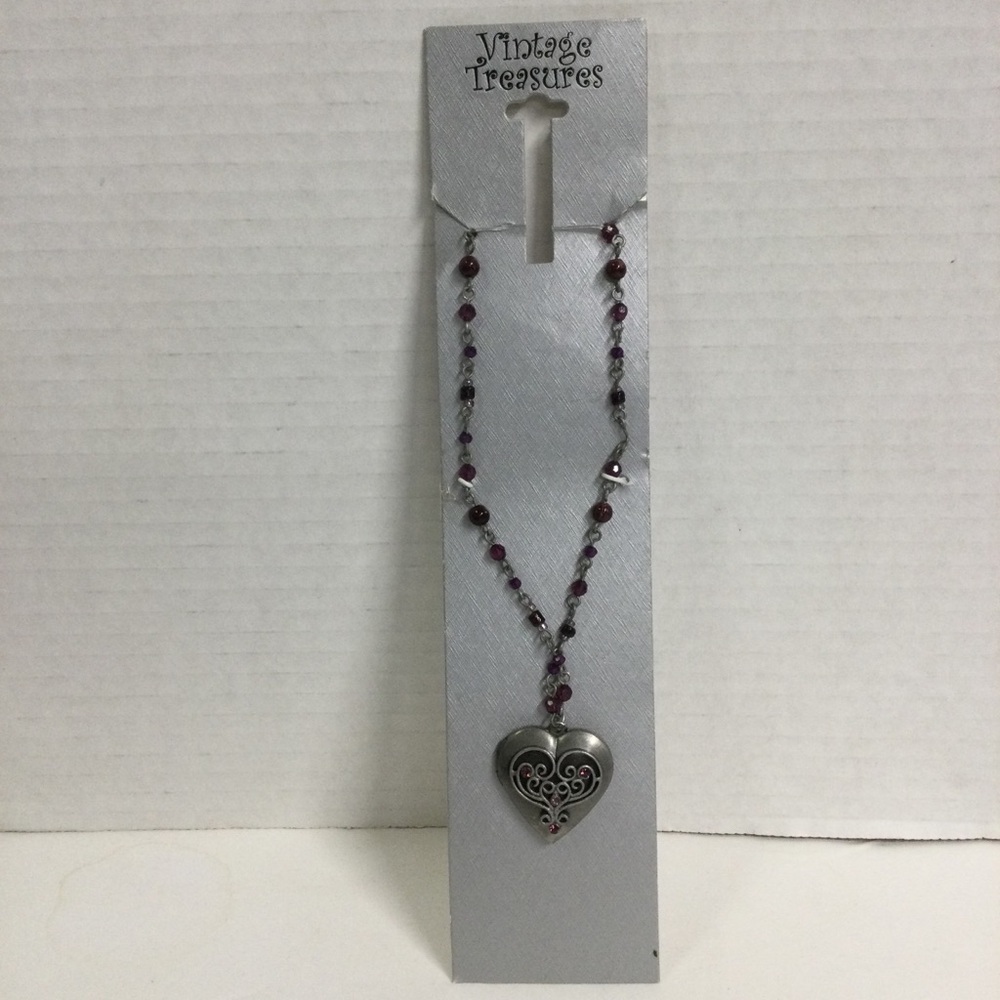 Vintage Treasures Purple Heart Locket with Purple Beads Necklace  New
